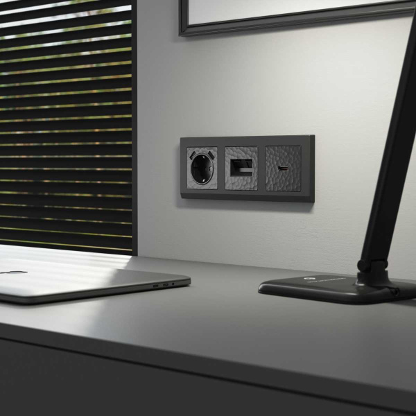 Лицевая панель Werkel Hammer для двойной розетки Еthernet RJ-45 черный W1291108 4690389163166