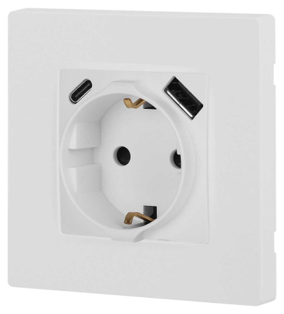 Розетка ЭРА Серия 12 12-4108-01М 2P+E 16A-250В со шторками с USB type-A+C 5В-3А белый матовый Б0067711