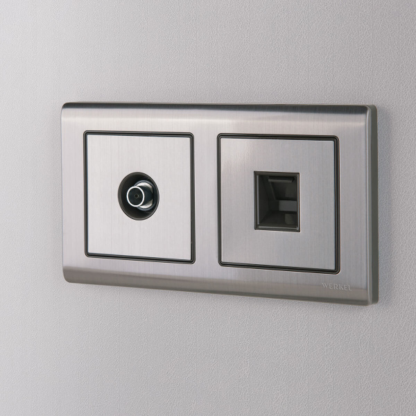 Лицевая панель Werkel розетки RJ45 и RJ11 глянцевый никель WL02-RJ-CP 4690389100406