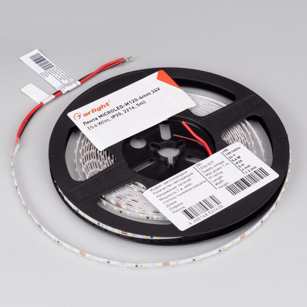 Светодиодная лента Arlight 4W/m 120Led/m 2216SMD холодный белый 5M MICROLED-M120-4mm 24V Cool 8K 040607