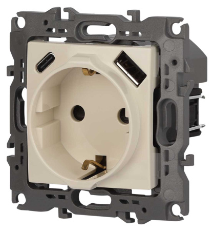 Розетка ЭРА Серия 12 12-4108-02 2P+E 16A-250В со шторками с USB type-A+C 5В-3А слоновая кость Б0067731