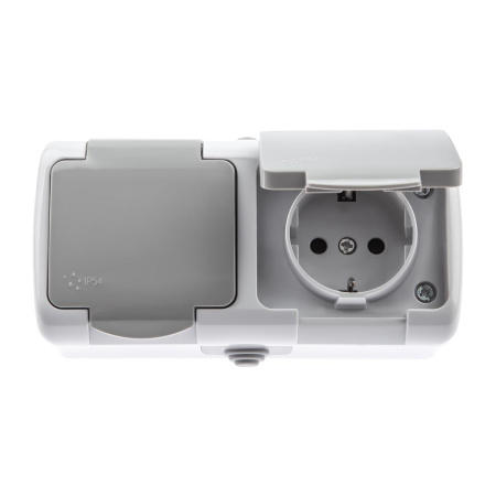 Розетка двойная ЭРА Intro Atlantic Schuko 2x2P+E 16A 250V с крышкой 5-204-03 Б0051061