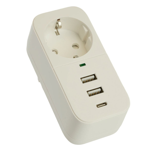 Сетевой фильтр 1-местный с/з Stekker 250В, 16А, 2USB+1Type-C 2,4 A Nova, HM81-11-1, белый 50142