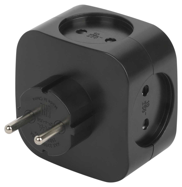 Разветвитель электрический ЭРА SP-4-USB-B на 4 розетки + 2xUSB 2400mA без заземления 10А черный Б0049536