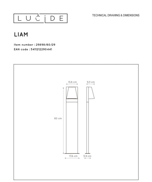 Уличный светильник Lucide Liam 29898/80/29