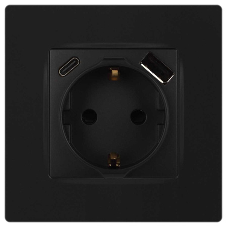 Розетка ЭРА Серия 12 12-4108-05 2P+E 16A-250В со шторками с USB type-A+C 5В-3А антрацит Б0067707