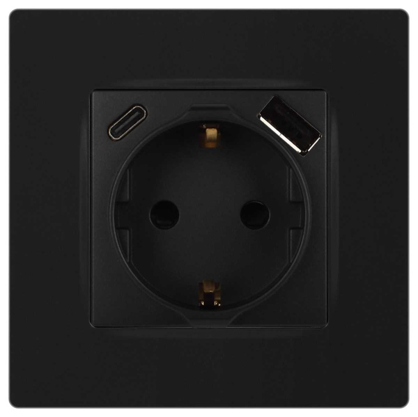 Розетка ЭРА Серия 12 12-4108-05 2P+E 16A-250В со шторками с USB type-A+C 5В-3А антрацит Б0067707