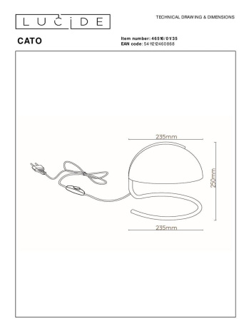 Настольная лампа Lucide Cato 46516/01/35