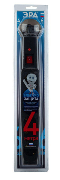 Сетевой фильтр ЭРА 6гн 4м с/з SFX-6es-4m-B Б0044026