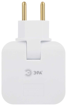 Разветвитель электрический ЭРА SPF-2-FL-USB поворотный на 2 розетки + 2USB 10А белый Б0069089