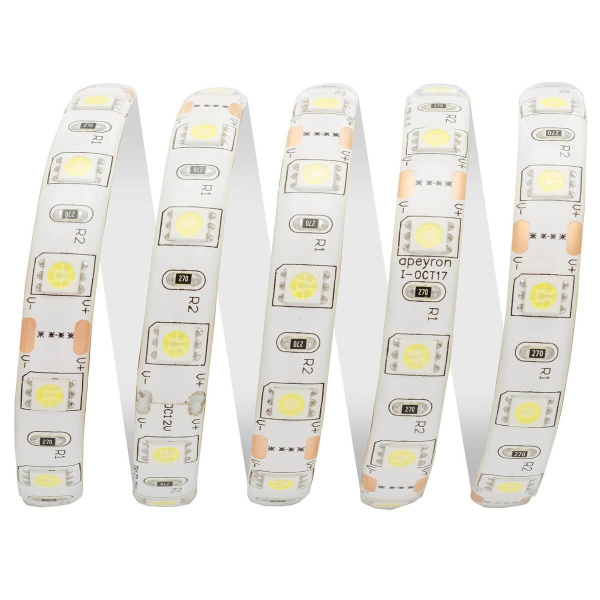 Светодиодная влагозащищенная лента Apeyron 14,4W/m 60Led/m 5050SMD холодный белый 1M 259BL