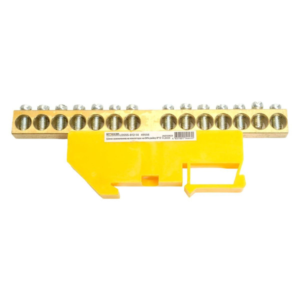 Шина "PE" Stekker на изоляторе 8*12 на DIN-рейку 14 выводов, желтый, LD555-812-14 49556