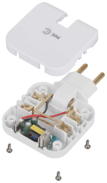 Разветвитель электрический ЭРА SPF-2-FL-USBC поворотный на 2 розетки + 2USB A+C 10А белый Б0069090