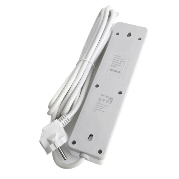 Сетевой фильтр 3-местный с/з Stekker HM20-31-02 3x1мм2, 1,8 м, серия Optima, белый 50086