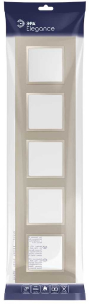Рамка для розеток и выключателей ЭРА Elegance 14-5015-04 Classic, на 5 постов, шампань Б0060594