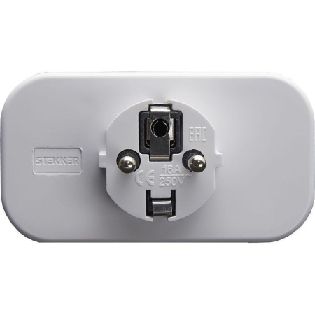 Разветвитель сетевой 2-местный с/з Stekker ADP16-22-20 250V, 16A, ABS огнеустойчивый пластик, белый 39023