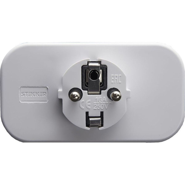 Разветвитель сетевой 2-местный с/з Stekker ADP16-22-20 250V, 16A, ABS огнеустойчивый пластик, белый 39023