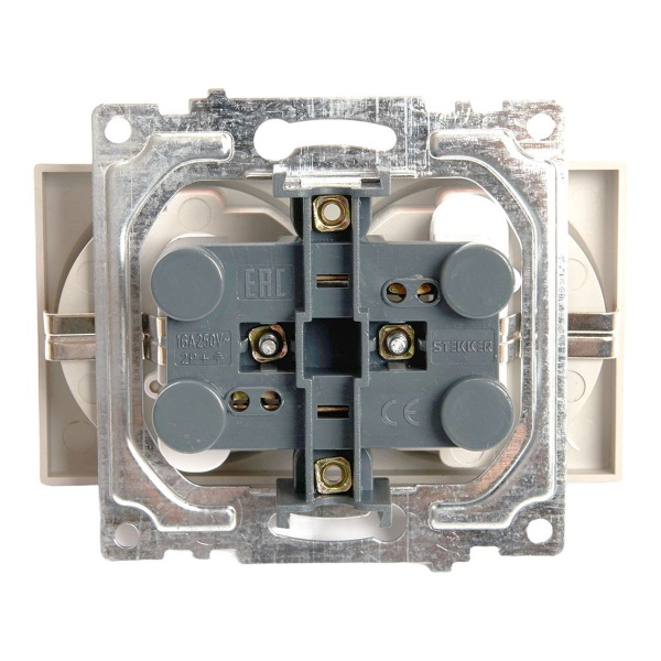 Розетка двойная 2P+PE Stekker Катрин со шторками шампань GLS16-7114-02 39598