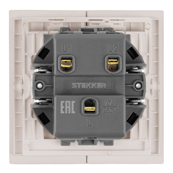 Выключатель 2-клавишный (механизм), Stekker, 250В, 10А Мия, RSW10-3104-08, пудровый жемчуг 50473