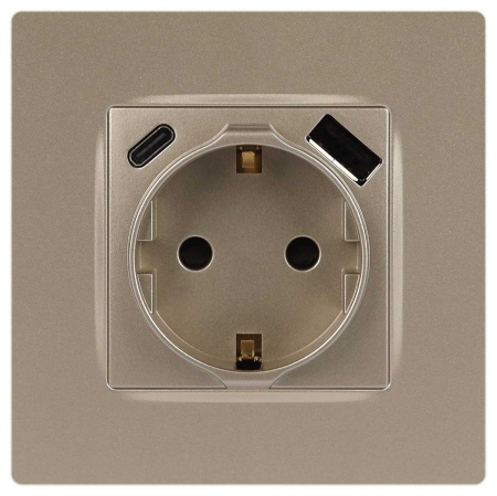 Розетка ЭРА Серия 12 12-4108-04 2P+E 16A-250В со шторками с USB type-A+C 5В-3А шампань Б0067727