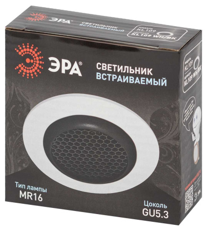 Светильник встраиваемый алюминиевый ЭРА KL109 WH/BK под лампу MR16 GU5.3 белый/черный матовый Б0061828