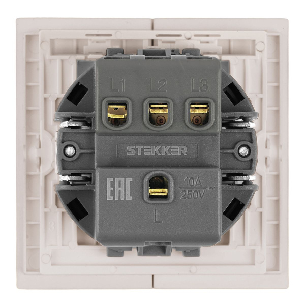 Выключатель 3-клавишный (механизм), Stekker, 250В, 10А Мия, RSW10-3108-08, пудровый жемчуг 50474