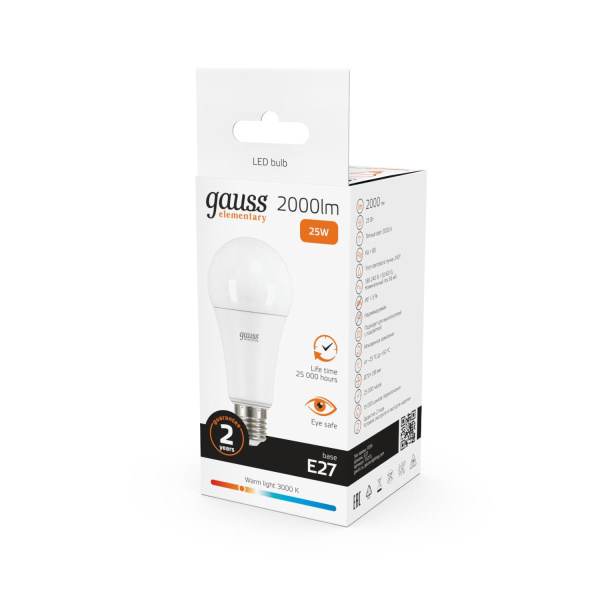 Лампа светодиодная Gauss E27 25W 3000K матовая 73215