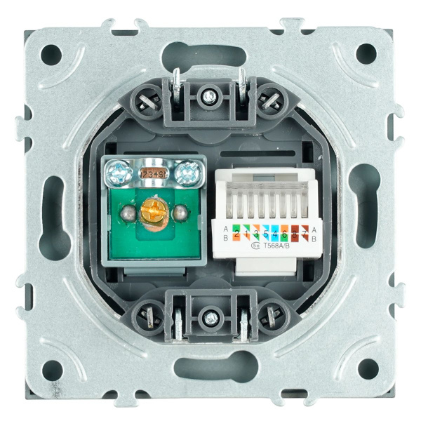 Розетка TV + компьютерная RJ-45 (механизм), Stekker Эмили, RST00-5106-09, антрацит, soft touch 49924