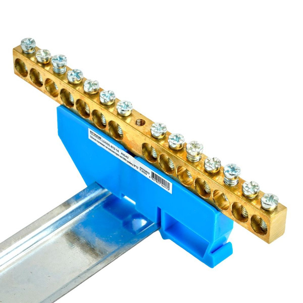 Шина"N" на изоляторе Stekker 8*12 на DIN-рейку 14 выводов, синий, LD555-812-14 49542