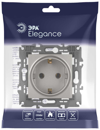 Розетка ЭРА Elegance 14-2101-16 с заземлением 2P+E Schuko 16А-250В титан Б0065802