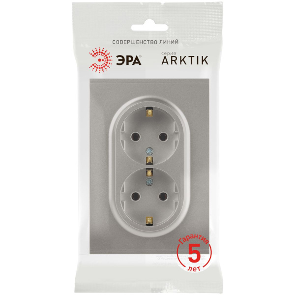 Розетка ЭРА Arktik 16-2105-07 двойная с заземлением 2X2P+E Schuko со шторками 16А-250В титан Б0070460