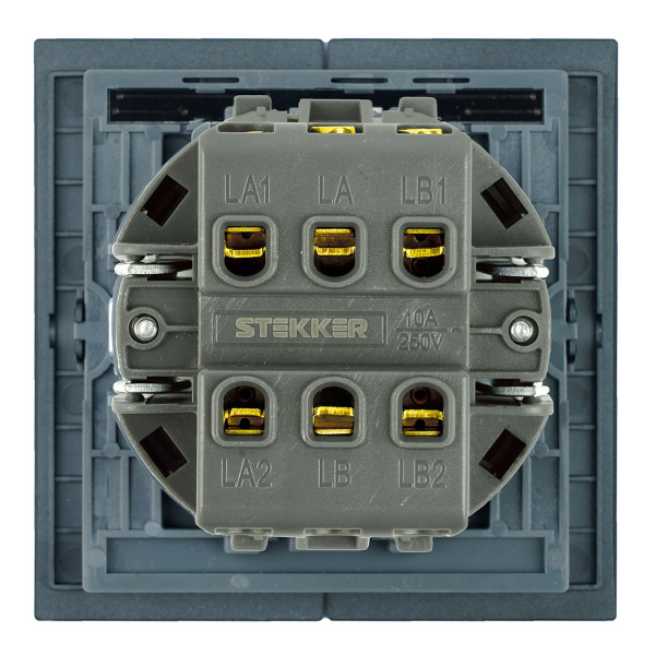 Переключатель 2-клавишный (механизм), Stekker, 250В, 10А Мия, RSW10-3107-05, черный бархат 50448