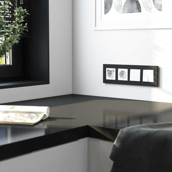 Рамка на 4 поста Werkel Slab черный матовый W0042908 4690389193477