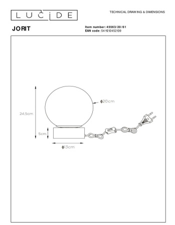 Настольная лампа Lucide Jorit 45563/20/61
