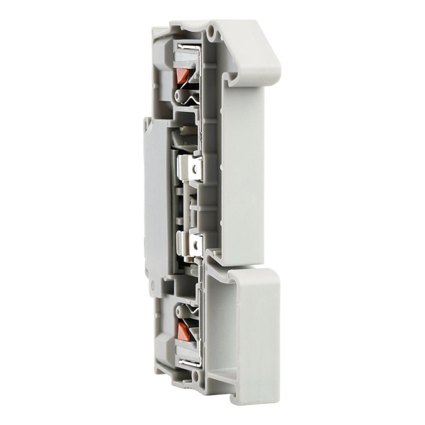 Зажим самозажимной Stekker, 2-проводной проходной 4,0 мм² (JXB PT 4) c размыкателем и предохранителем, LD572-1-01, серый 50190