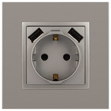 Розетка ЭРА Elegance 14-4109-16 2P+E 16A-250В штор. с 2xUSB 5В-3А титан Б0065775