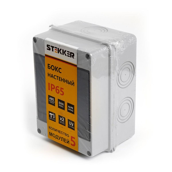Бокс настенный Stekker EBX50-1/05-65 5 модулей, пластик, IP65 39189