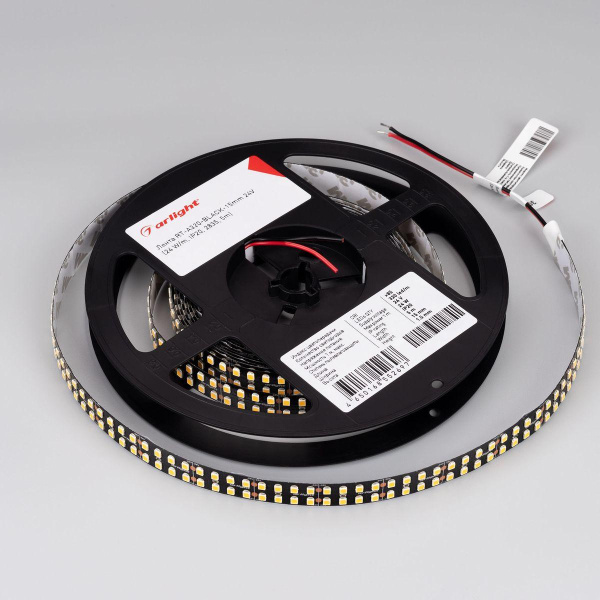 Светодиодная лента Arlight 4W/m 320Led/m 2835SMD теплый белый 5M RT-A320-BLACK-15mm 24V Warm3000 CRI98 032615(2)
