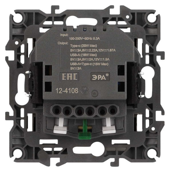 Розетка ЭРА Серия 12 12-4108-16 2P+E 16A-250В со шторками с USB type-A+C 5В-3А титан Б0067762