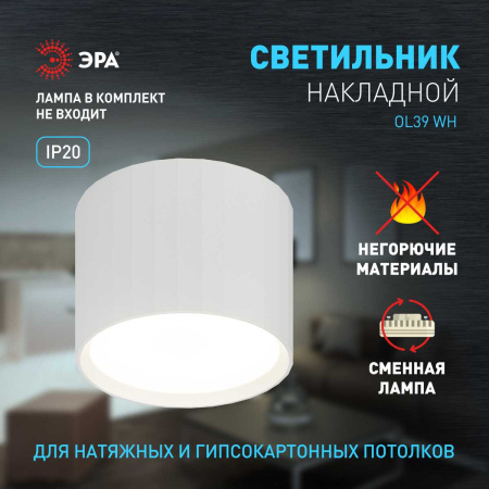 Настенно-потолочный светильник ЭРА OL39 WH под GX53 IP20 белый Б0056389