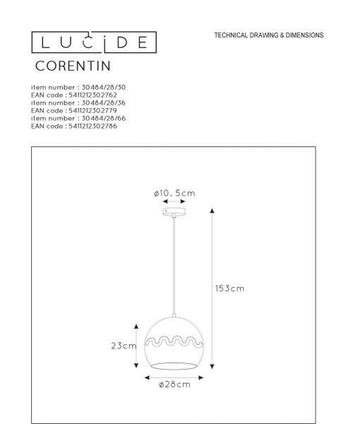 Подвесной светильник Lucide Corentin 30484/28/66