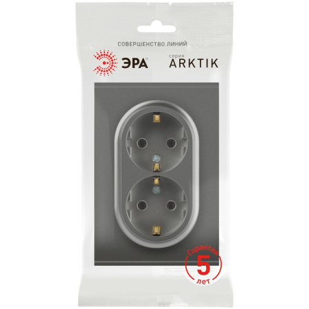 Розетка ЭРА Arktik 16-2105-06 двойная с заземлением 2X2P+E Schuko со шторками 16А-250В графит Б0070459
