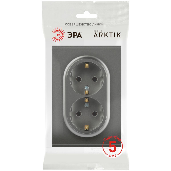 Розетка ЭРА Arktik 16-2105-06 двойная с заземлением 2X2P+E Schuko со шторками 16А-250В графит Б0070459