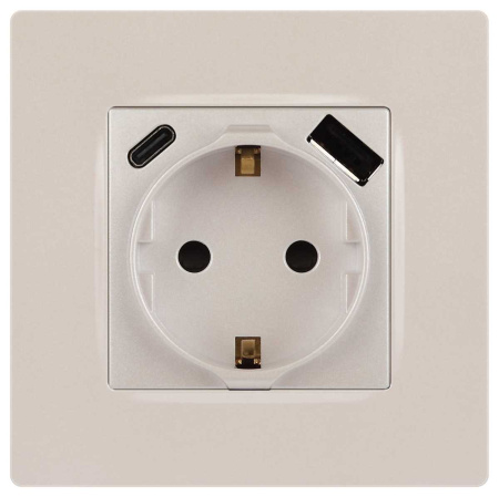 Розетка ЭРА Серия 12 12-4108-15 2P+E 16A-250В со шторками с USB type-A+C 5В-3А перламутр Б0067767