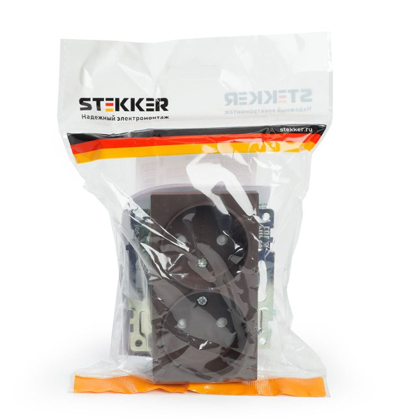 Розетка двухместная с защитной шторкой Stekker Катрин шоколад GLS10-7113-04 49026