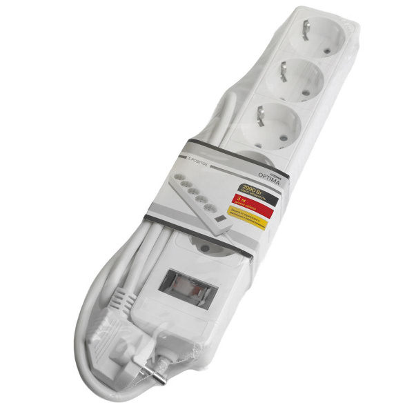 Сетевой фильтр 4-местный с/з Stekker HM20-41-03 3x1мм2, 3 м, серия Optima, белый 50090