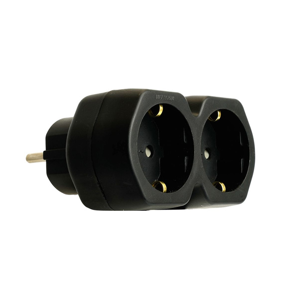 Разветвитель сетевой 2-местный с/з Stekker ADP16-12-21, 250V,16A, ABS огнеустойчивый пластик, черный 50107