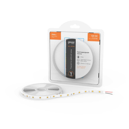 Светодиодная лента Gauss 8W/m 60LED/m 5050SMD теплый белый 2M BT020