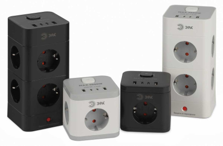 Сетевой фильтр ЭРА TWR-8es-1,5m-4USB-W башня с защитой заземлением с выключателем 8 розеток+4xUSBA+C 1,5м 16А белый Б0069071