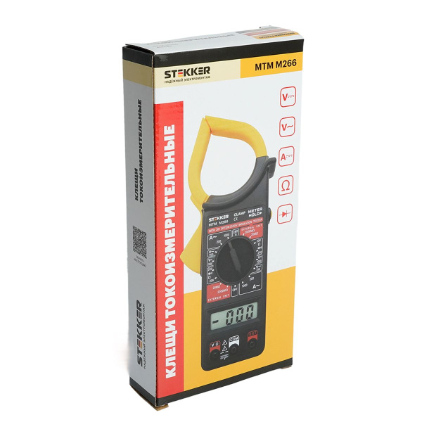 Клещи токоизмерительные, 1999 отсчетов, батарея крона, ручная регулировка, черный/желтый MTM M266 49996